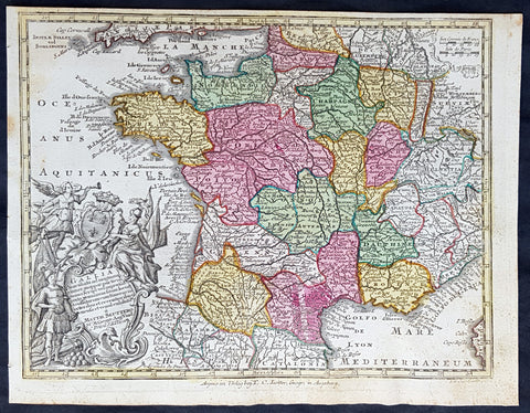 1744 Georg Mattaus Seutter Antique Map of France