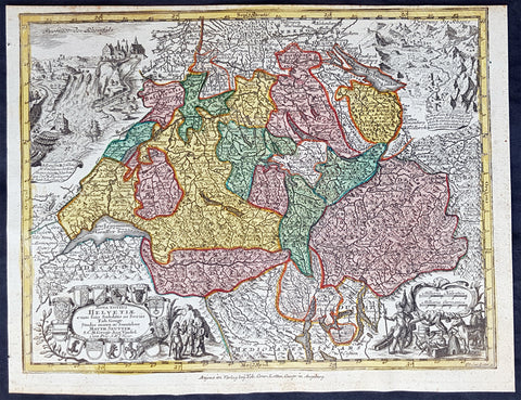 1744 Georg Mattaus Seutter Antique Map of Switzerland, Helvetia