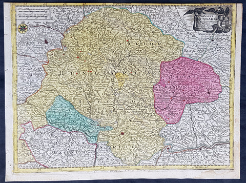 1744 Georg Mattaus Seutter Antique Map Hungarian Empire, Transylvania, Sclavonia