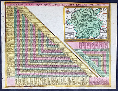 1744 Georg Mattaus Seutter Antique Map of Germany w/ European City Mileage Chart