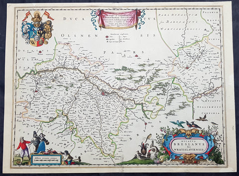1670 Joan Blaeu Antique Map City & Region Breslau, Wroclaw, Silesia Lower Poland
