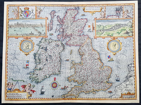 1611 John Speed 1st Edition Map of Great Britain & Ireland - London & Edinbugh