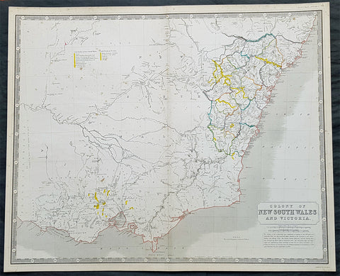 1856 A K Johnston Large Antique Goldfields Map of Victoria & New South Wales