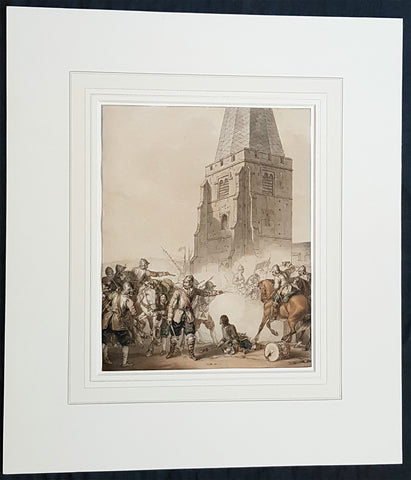 1810 John Augustus Atkinson Original Water Colour Art of an English War Skirmish