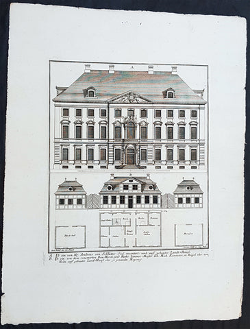 1740 Wolff & Corvinus Antique Arch Print of Berlin Mansions by A. von Schlütter