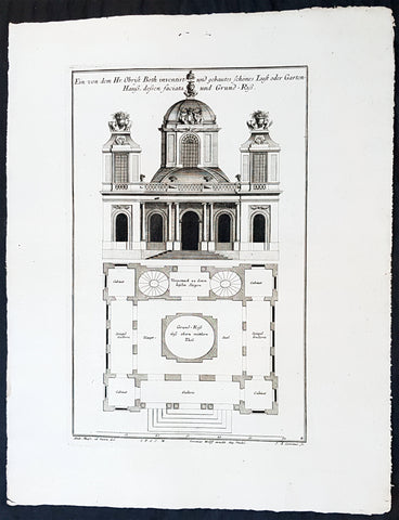1740 Wolff & Corvinus Antique Architectural Print Charlottenburg Palace, Gardens