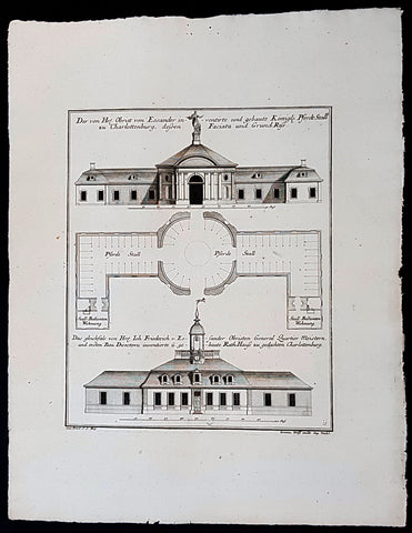 1740 Wolff & Corvinus Antique Arch Print of Charlottenburg Palace Stables Berlin