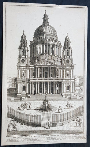 1770 Louis-Joseph Mondhare Antique Print View of St Pauls Cathedral, London England