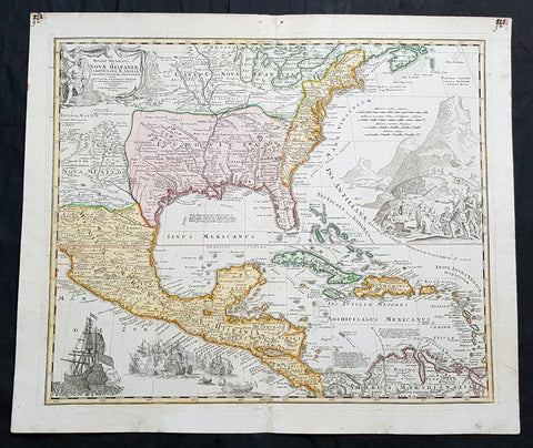 1712 J B Homann Large Antique 1st Edition Map of North & Central America