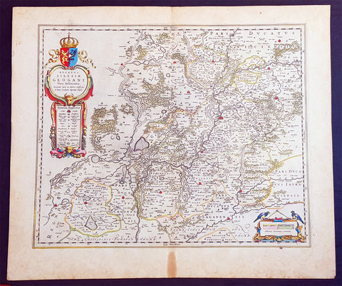 1634 Joan Blaeu Large Antique Map of Glogow, Lower Silesia, Poland