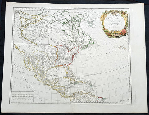 1783 R. De Vaugondy Large Antique 1st Post Revolutionary Map of North America