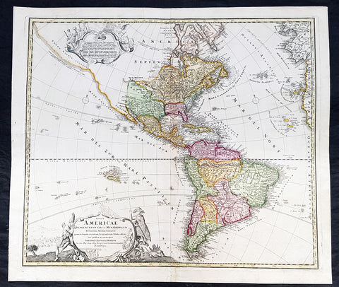 1720 Johannes Baptist Homann Large Antique Map of America