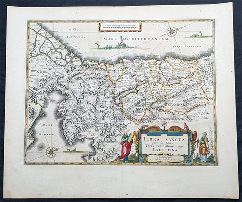 1629 Willem Blaeu Antique Map of the Holy Land Palestine Jerusalem Twleve Tribes