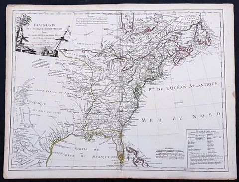 1785 De Vaugondy & Jefferson Antique Early Map of The United States of America