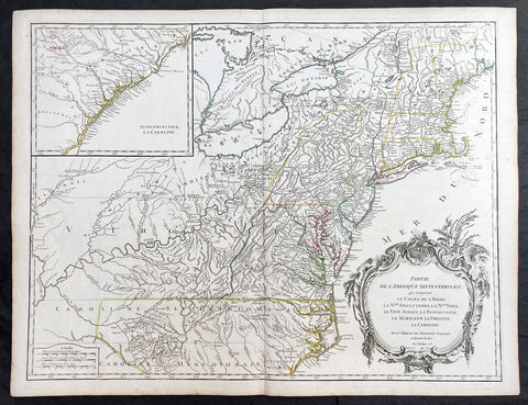 1755 (1768) Robert De Vaugondy Large Antique 2nd edition Map of Colonial United States