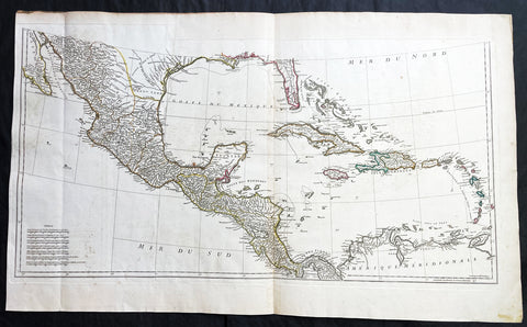 1756 J B D Anville Large Antique Bottom Map Texas, Mexico, Central America - 93518