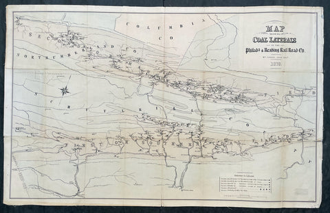 1879 Lorenz Large Antique Map Coal Seams Schuylkill County, Pennsylvania Reading