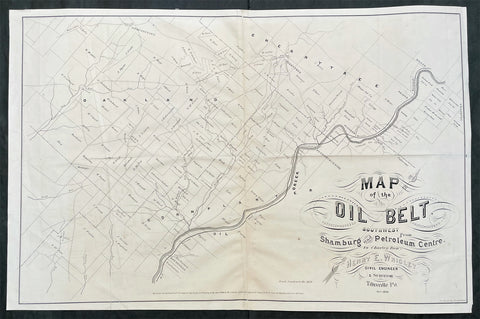 1868 Wrigley Rare Antique Oilfield Map of Petroleum Centre Area, NW Pennsylvania