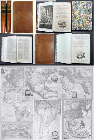 1774 Malachy Postlethwayt Antique 2 Volume Atlas 7 Large Cont Maps North America