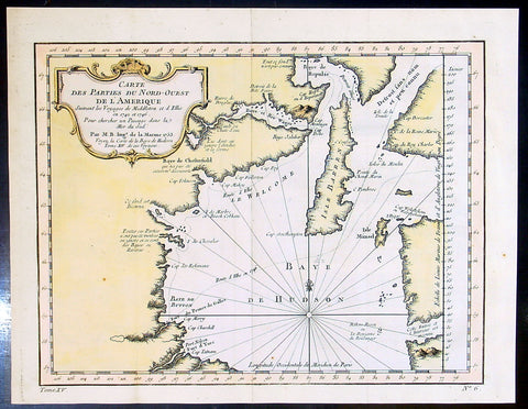 1753 Bellin & Henry Ellis Antique Map of Hudsons Bay, Search for the NW Passage