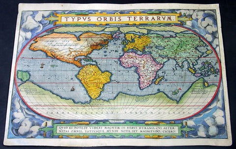1588 Abraham Ortelius Antique Oval World Map - Rarest Edition, Ort 2:3