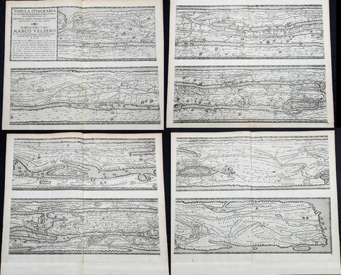 1598 J Moretus & A Ortelius 1st Edition of The Peutinger Tables, Ancient Roman Empire Maps x 4