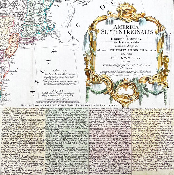 1756 Homann Antique Map Colonial United States North America French Indian War
