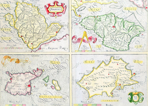 1606 Gerard Mercator Antique Map British Islands Anglesey, Wight Guernsey Jersey