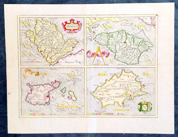 1606 Gerard Mercator Antique Map British Islands Anglesey, Wight Guernsey Jersey