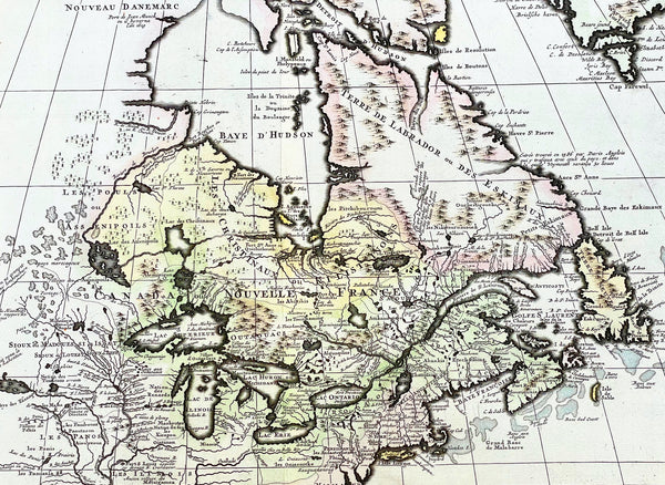 1719 H. Chatelain Large Antique Map of North America Canada Great Lakes, Detroit
