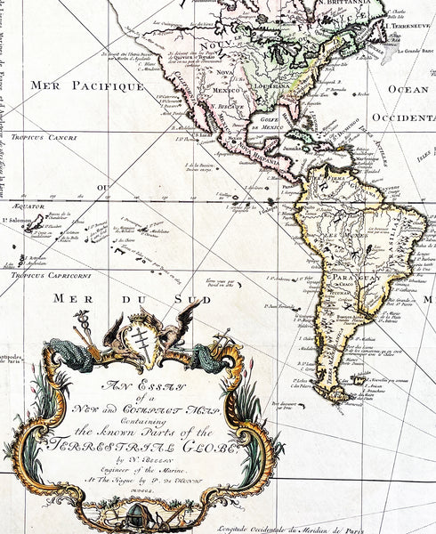 1750 J N Bellin Large Antique World Map on Mercators Projection - 27091