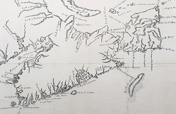 1672 Nicolas Denys Extremely Rare Map of Acadia, Quebec, Nova Scotia Canada