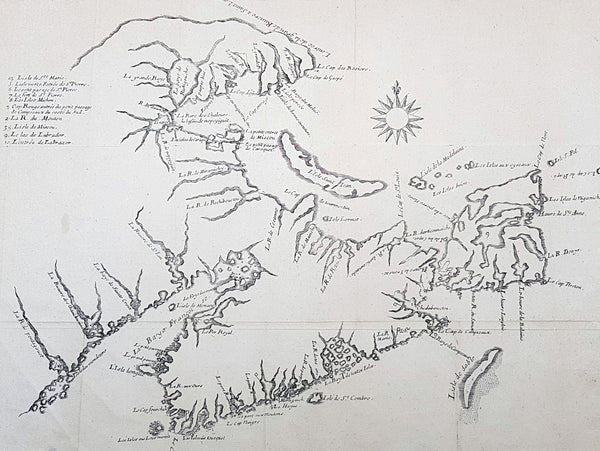 1672 Nicolas Denys Extremely Rare Map of Acadia, Quebec, Nova Scotia Canada