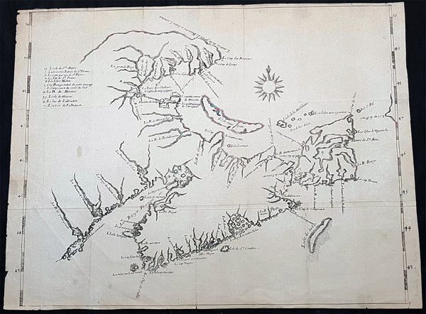 1672 Nicolas Denys Extremely Rare Map of Acadia, Quebec, Nova Scotia Canada