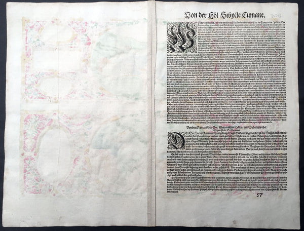 1572 Braun & Hogenberg Antique Print View Lake Agnano Cave of Dogs Naples, Italy