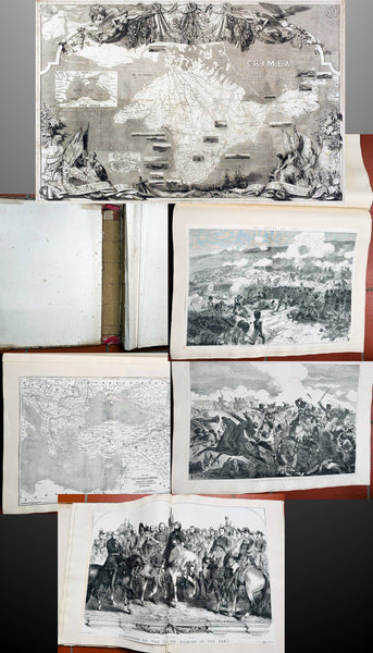 1853 - 1857 Elephant Folio Album w/ 328 Antique Maps & Prints of The Crimea War - Unique