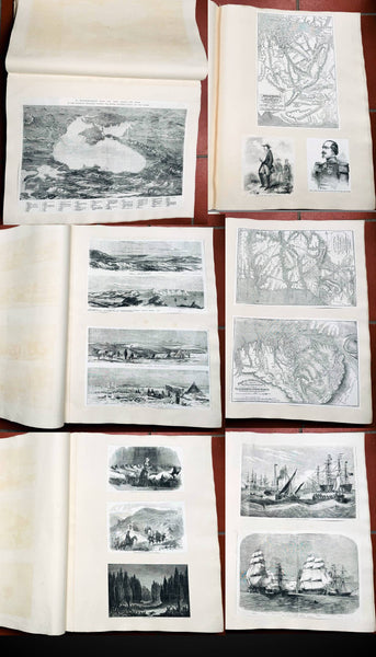 1853 - 1857 Elephant Folio Album w/ 328 Antique Maps & Prints of The Crimea War - Unique