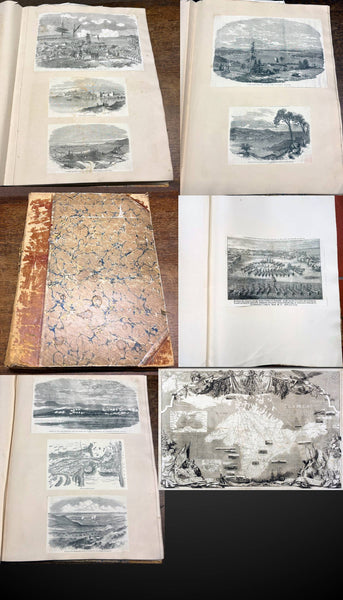 1853 - 1857 Elephant Folio Album w/ 328 Antique Maps & Prints of The Crimea War - Unique