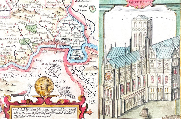 1676 John Speed Antique Map of County of Midlesex Views London & Westminster