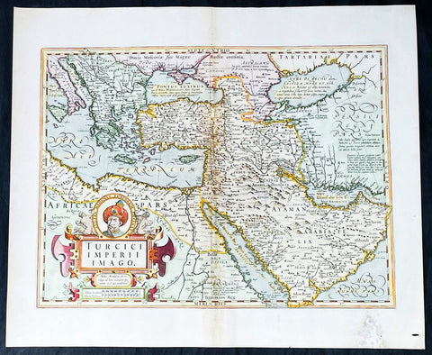 1628 Henricus Hondius Antique Map Ottoman Empire Saudi Arabia to Southern Europe