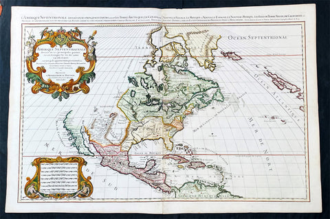 1719 Alexis Jaillot Large Antique Map of North America, Final Scarce Edition