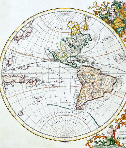 1719 Alexis Jaillot Large Antique Twin Hemisphere World Map Scarce Final Edition