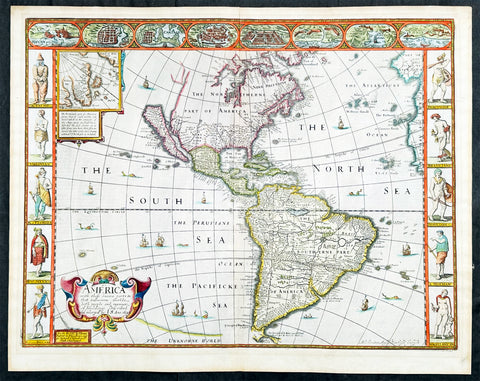 1626 (1676) John Speed Antique Map of America - Beautiful Condition