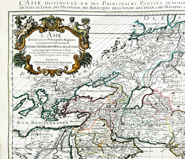 1719 Jaillot Very Large Antique Map of Asia China, SE Asia, Middle East, Russia