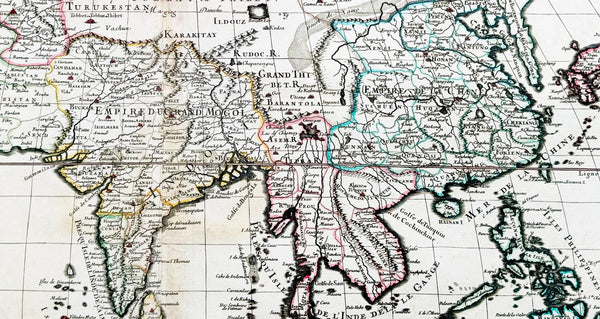 1719 Jaillot Very Large Antique Map of Asia China, SE Asia, Middle East, Russia