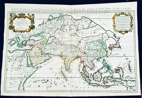 1719 Jaillot Very Large Antique Map of Asia China, SE Asia, Middle East, Russia