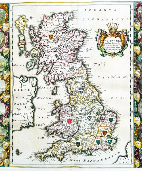 1658 Joan Blaeu Antique Heptarchy Map of Great Britain & Ireland - Magnificent
