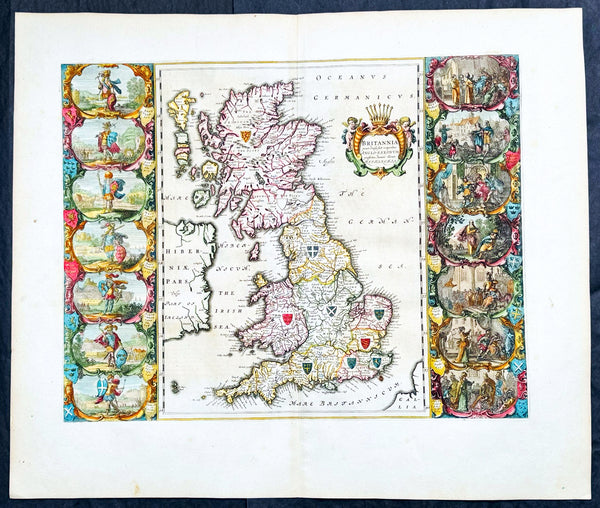 1658 Joan Blaeu Antique Heptarchy Map of Great Britain & Ireland - Magnificent