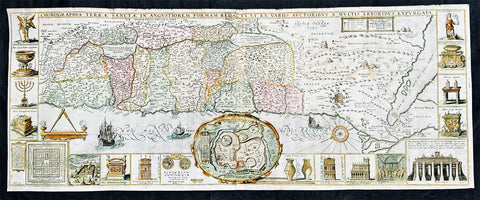 1632 Jacob Tirinus Large Early Antique 1st Edition Map of The Holy Land, Palestine, Israel