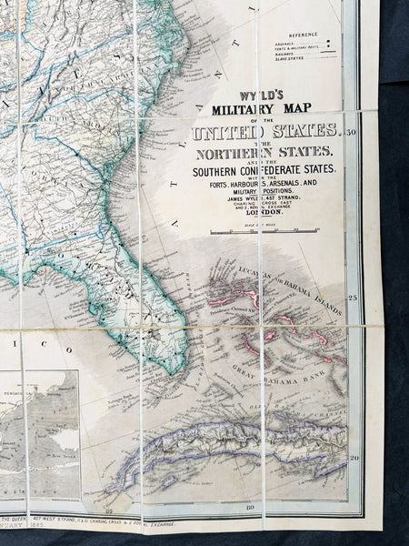 1865 James Wyld Large Antique Folding American Civil War Map - Extremely Rare